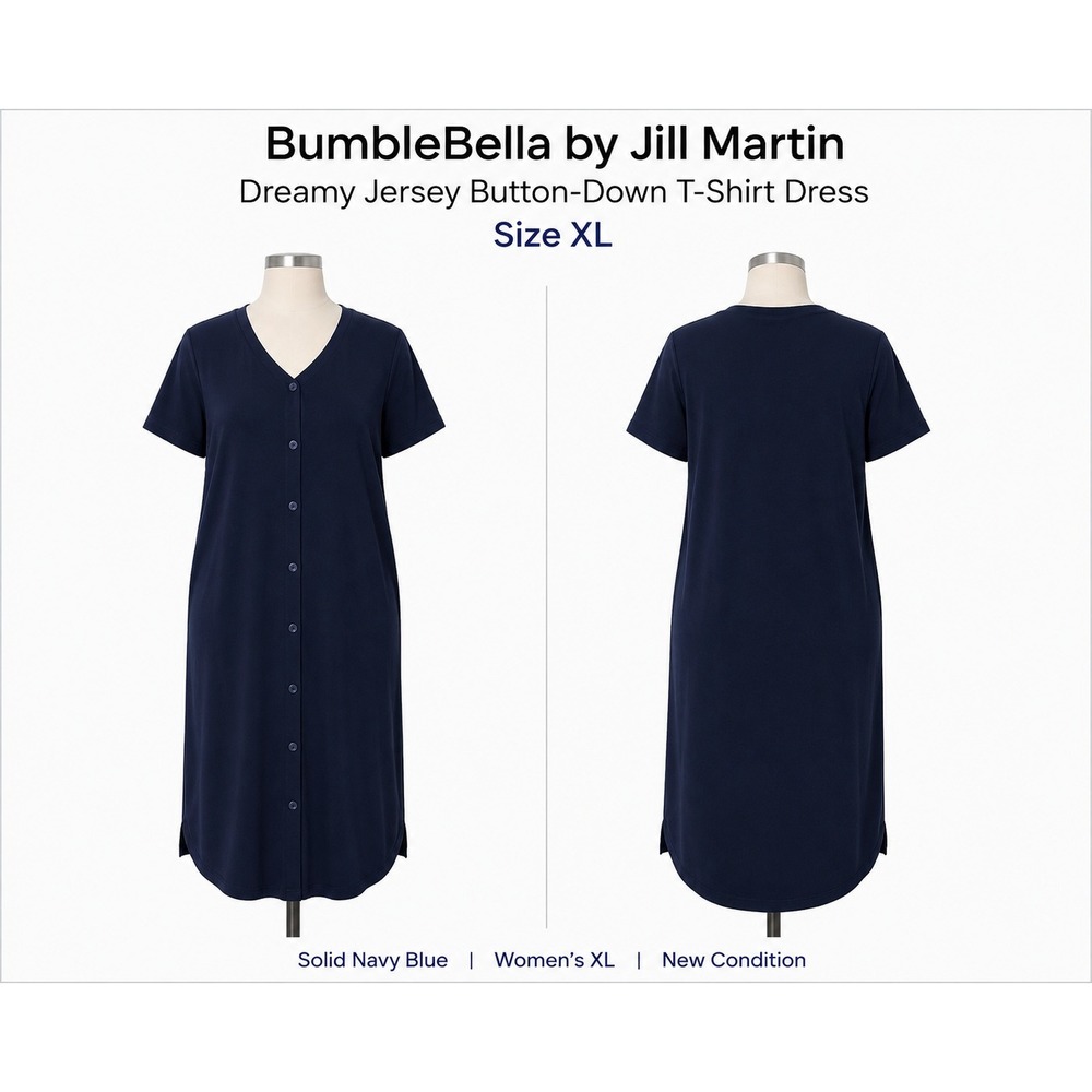 BumbleBella by‎ Jill Martin Dreamy Jersey Button-Down T-Shirt Dress Navy Blue XL